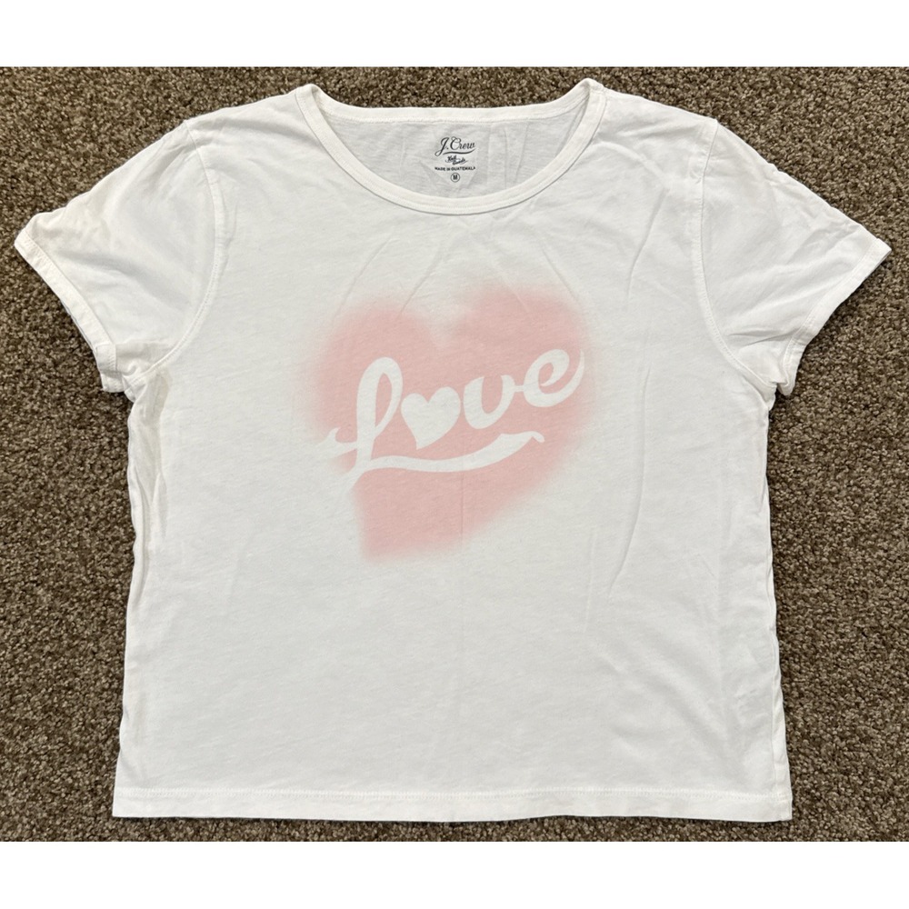 J CREW Womens Fitted  Broken In Jersey "LOVE" Crewneck T Shirt Medium Whimsy